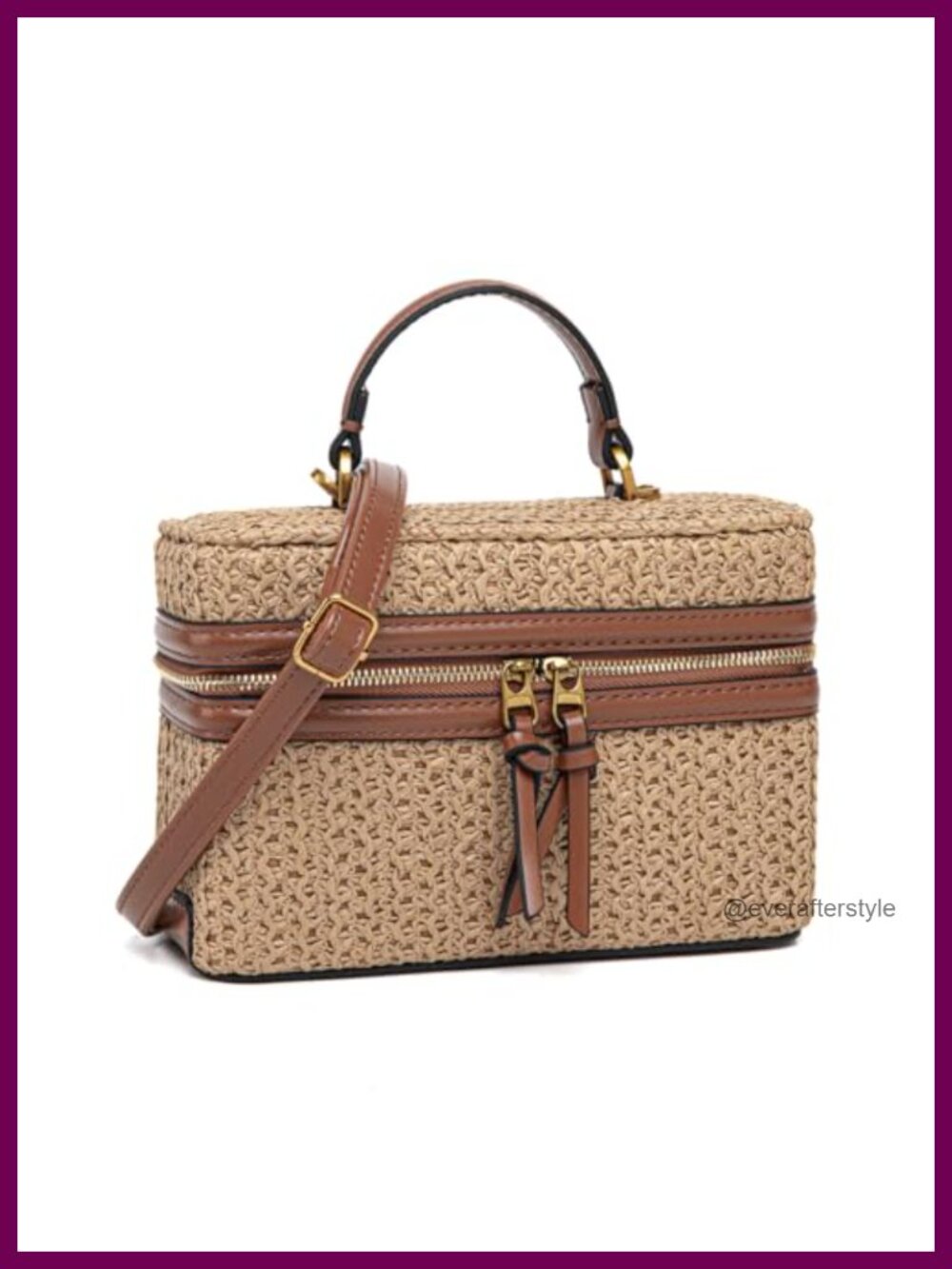 Straw Vegan Leather Crossbody Satchel Mini Box Purse Top Handle Handbag
